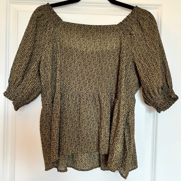 Loft Forest Green Puff Sleeve Peplum Top - Picture 4 of 5